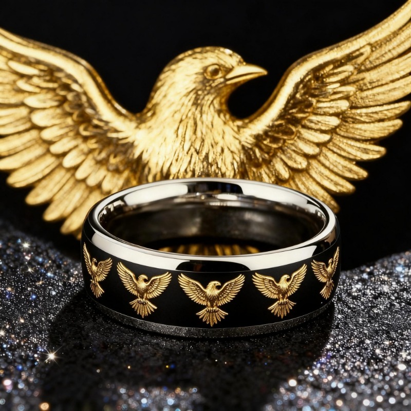 Men's Golden-tone Stainless Steel Soaring Eagle Ring